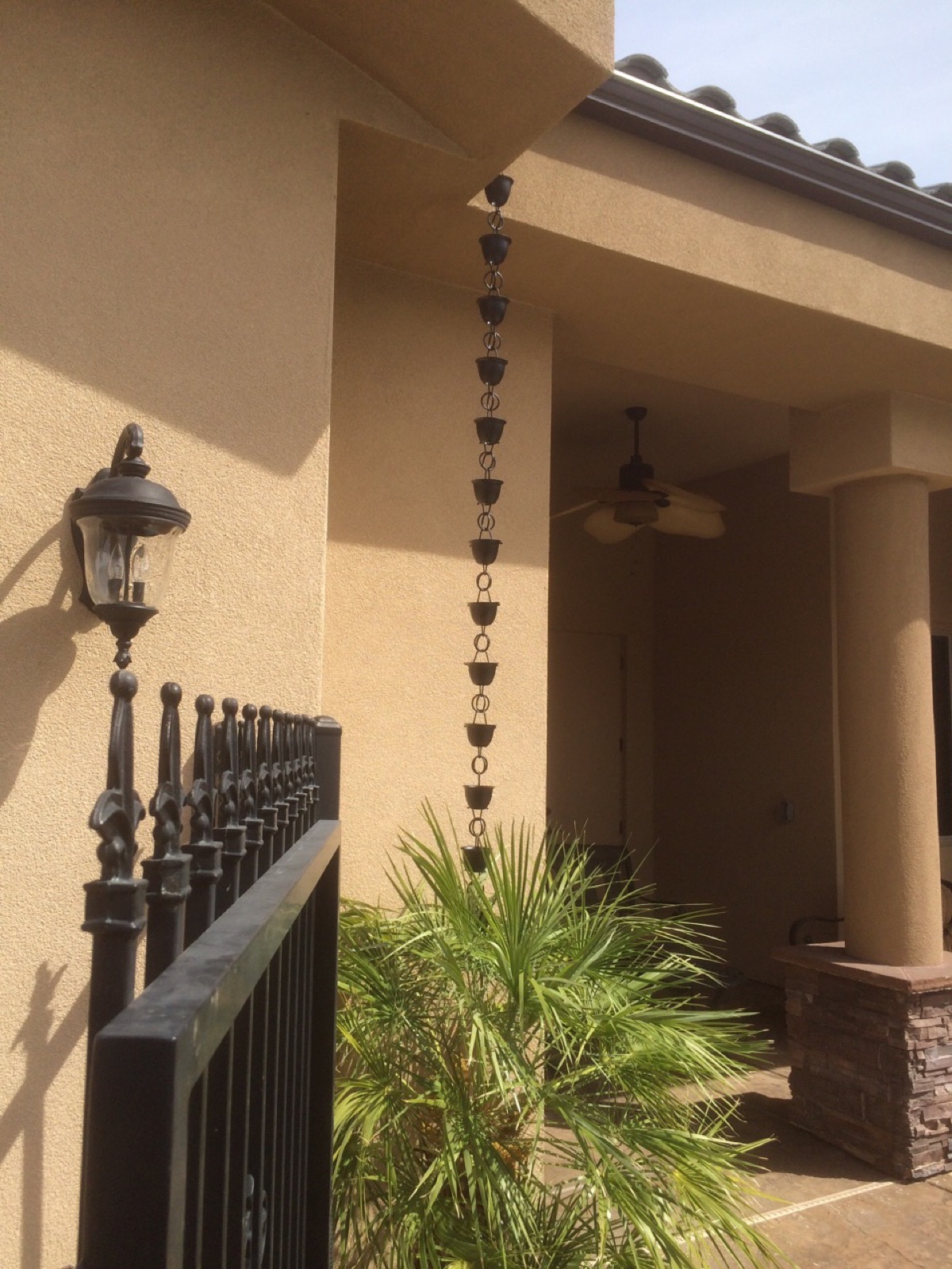 City Seamless rain chain detail for a custom gutter project.