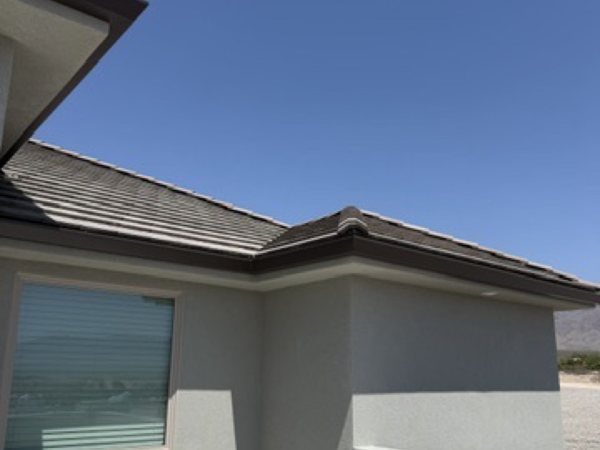 City Seamless straight-face gutter detail on a modern Southern Nevada roofline.